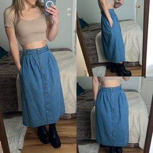 Vintage LL Bean denim button front midi length long skirt